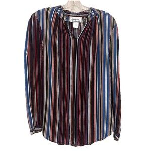 Anthony Richards 100% Rayon Split Neck Striped Blouse Ruffle Collar Size 12